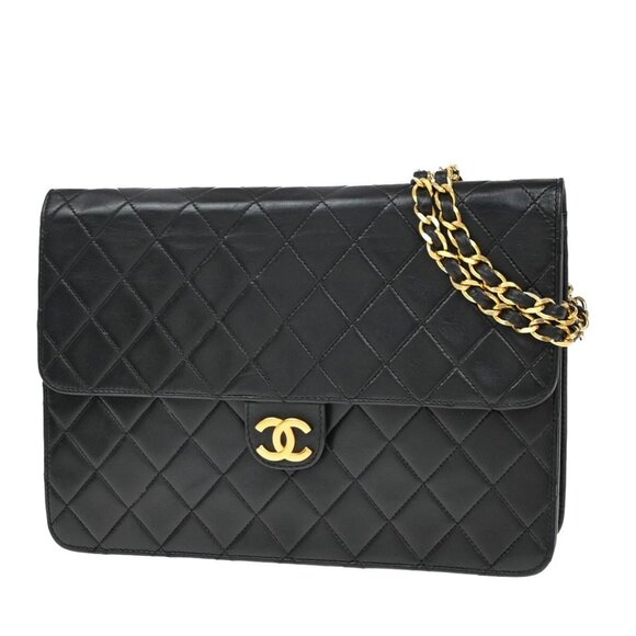 CHANEL CC Logo Matelasse 25 Chain Shoulder Bag Leather Black GHW - Picture 1 of 16